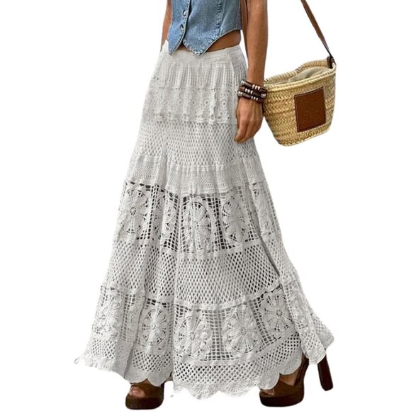 Lightweight Women’s Boho Maxi Skirt with Scalloped Hem - Flowy & Fashionable - Picture 1 of 2